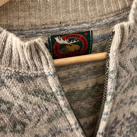 Vintage Wool Knit Apres Ski Zip Cardigan Cottage Cabin Grandma - Picture 2 of 6